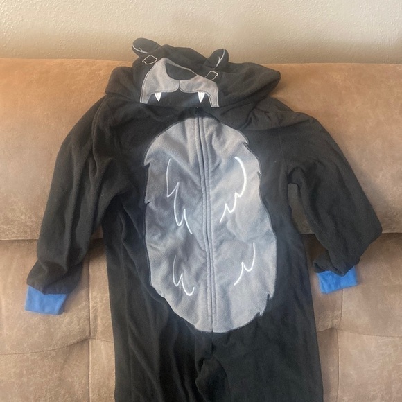 YOUTH size Medium black bear hooded full length zip up pajamas - Picture 2 of 5